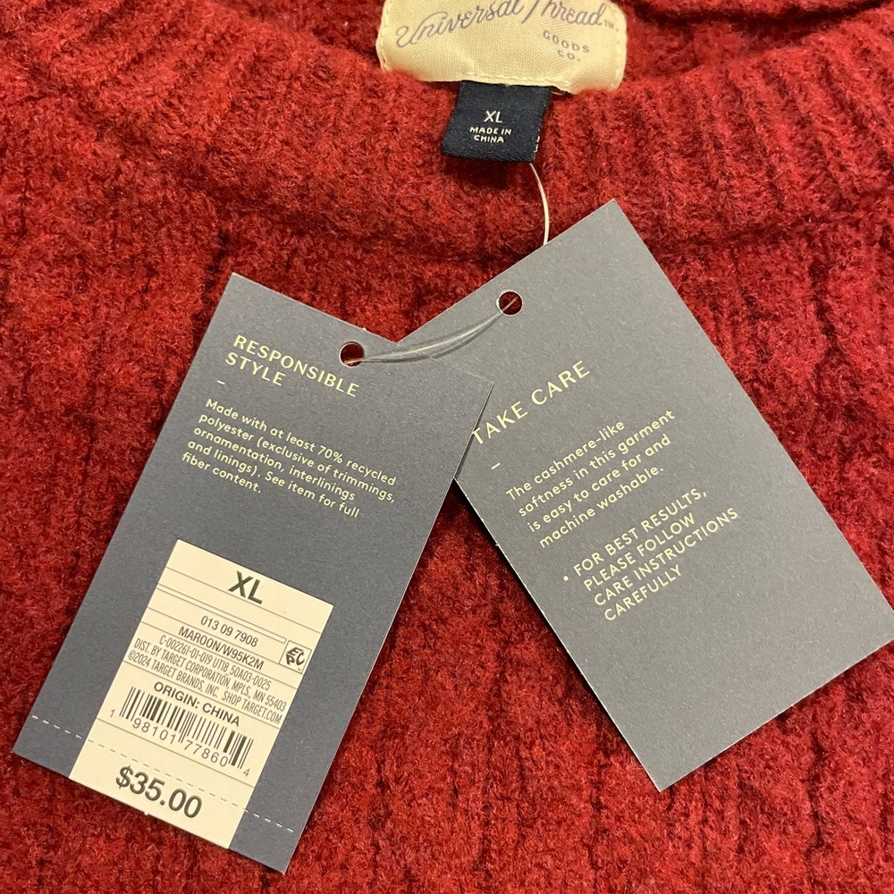 Universal Thread Cranberry Red Long Sleeve Cable Knit Sweater Dress - Picture 5 of 5